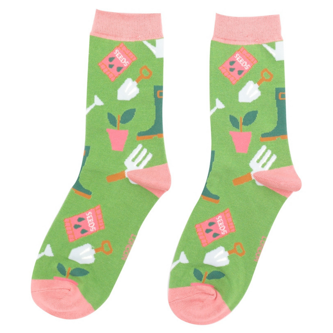 Miss Sparrow Gardening Gear ladies bamboo socks green