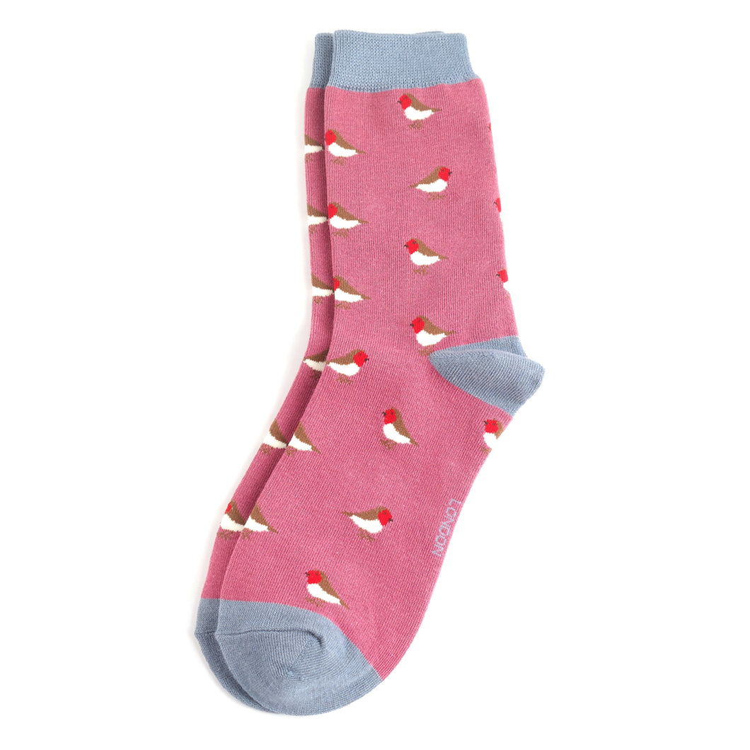 Miss Sparrow Ladies Bamboo Socks Little Robins Berry