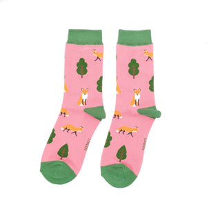 Miss Sparrow Fox in the Woods Ladies Socks Pink