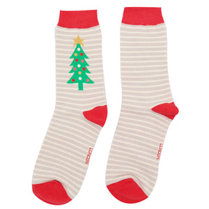 Festive Trees ladies Christmas socks silver