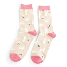 Load image into Gallery viewer, Miss Sparrow ladies bamboo socks bunnies and daisies silver
