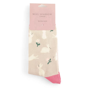 Miss Sparrow ladies bamboo socks bunnies and daisies silver