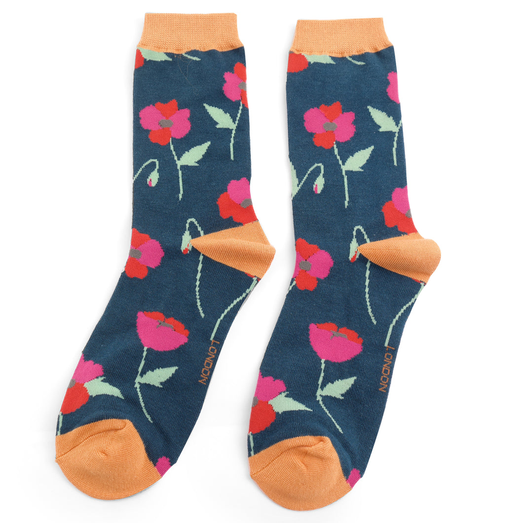 Miss Sparrow ladies bamboo socks Poppy navy