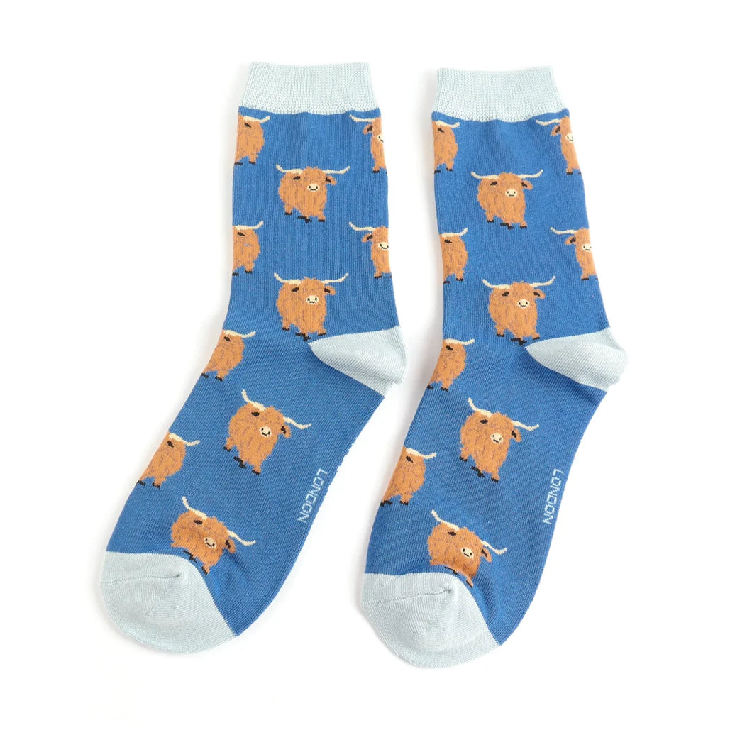 Miss Sparrow Highland Herd Ladies Socks Navy