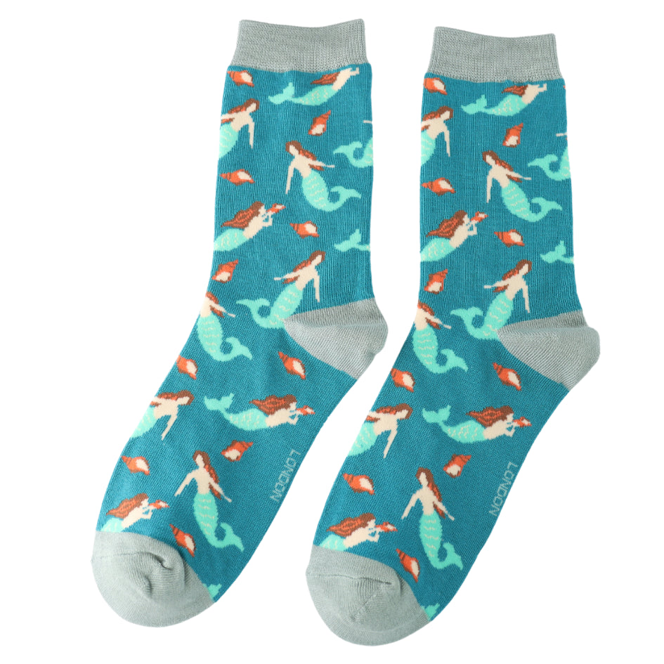 Miss Sparrow Mermaids Ladies Socks Teal