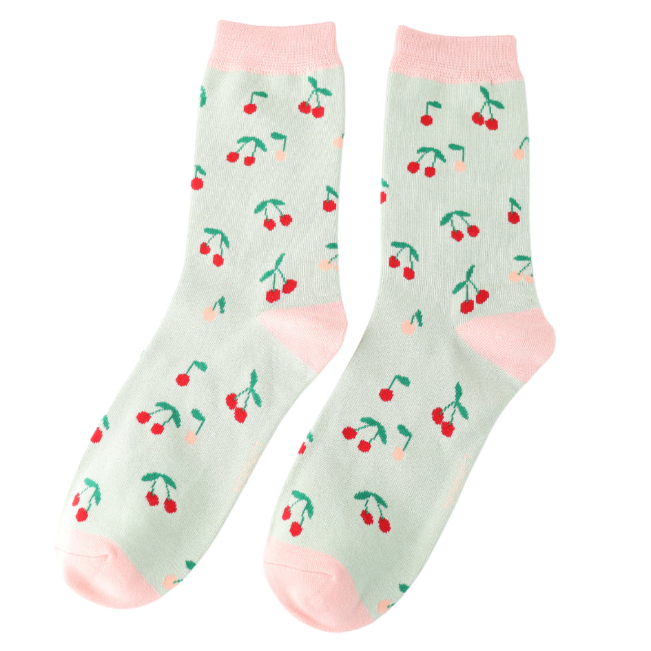 Miss Sparrow Mini Cherries Ladies Socks Mint