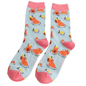 Miss Sparrow Capybara Ladies Socks Powder Blue