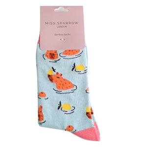 Miss Sparrow Capybara Ladies Socks Powder Blue