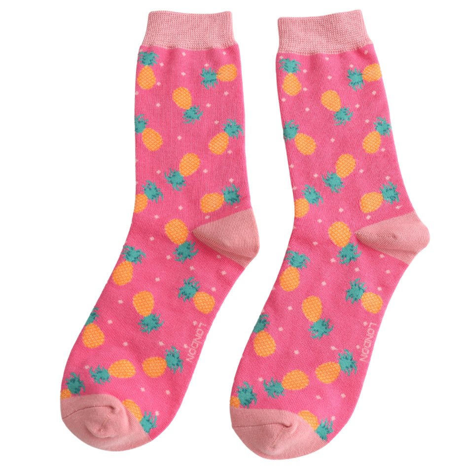 Miss Sparrow Pineapples & Spots Ladies Socks Hot Pink