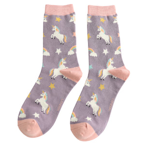 Miss Sparrow Unicorns Ladies Socks Lavender