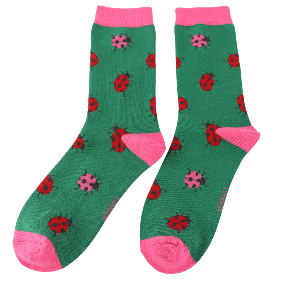 Miss Sparrow Ladybug Ladies Socks Dark Green