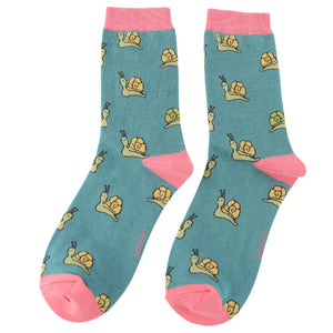 Miss Sparrow Snails Ladies Socks Teal