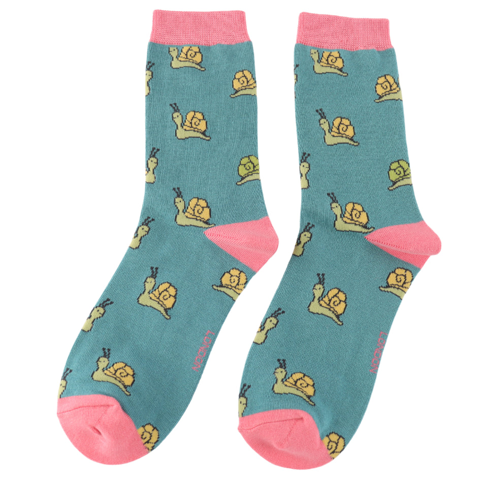Miss Sparrow Snails Ladies Socks Teal