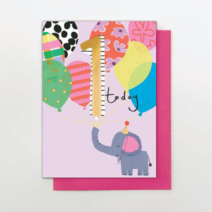 Pink Elephant 1st Birthday card