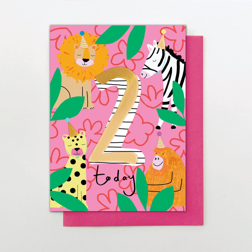 Birthday pink age 2 safari card