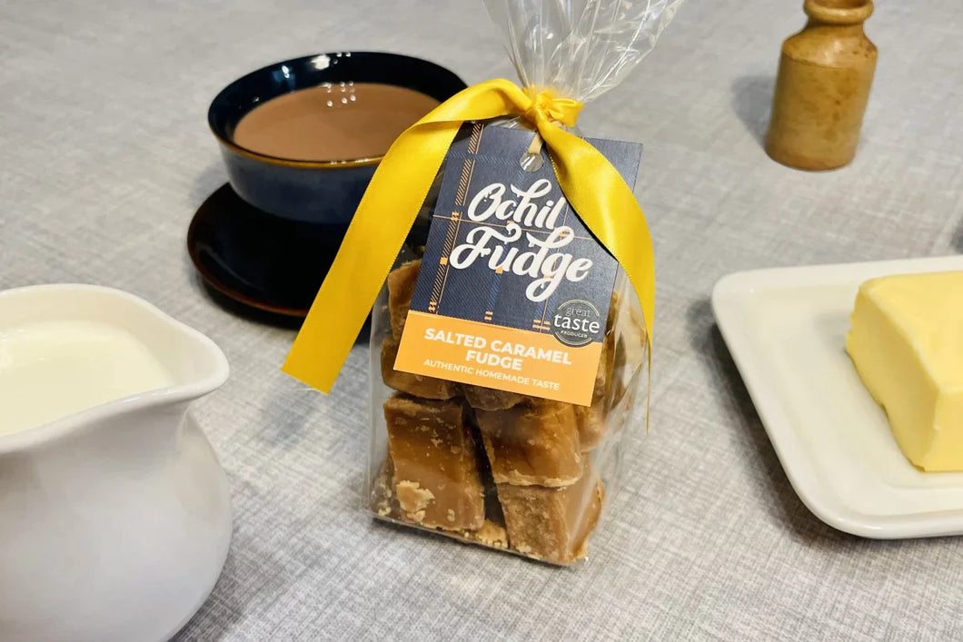 Salted Caramel Fudge hand tied gift bag 200g - by The Ochil Fudge Pantry