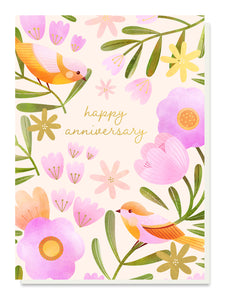 Pink Love Birds Anniversary Card