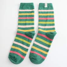 Load image into Gallery viewer, Miss Sparrow Ladies Fluffy Socks Stripes Green
