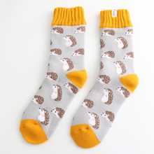 Load image into Gallery viewer, Miss Sparrow Ladies Winter Socks Cute Hedgehogs Silver
