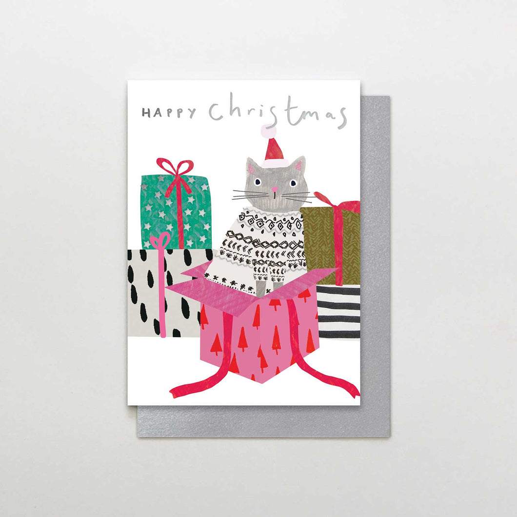 Cat in Present Christmas card