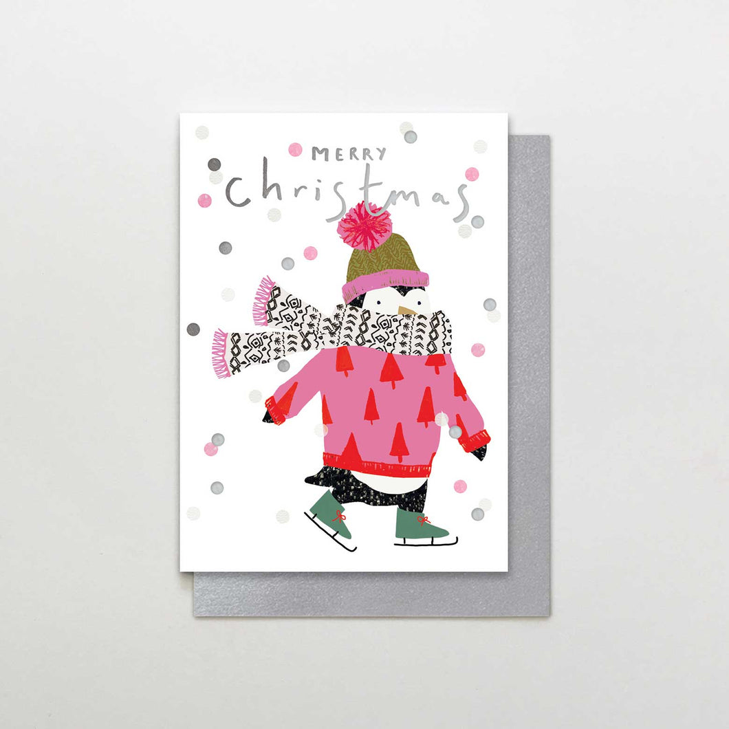 Ice Skating Penguin Christmas card