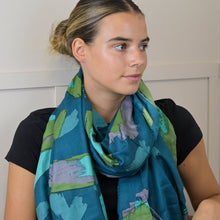 Load image into Gallery viewer, Teal, Aqua and Green Brushstroke Print Scarf
