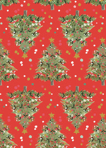 Christmas wrapping paper sheet - festive red trees