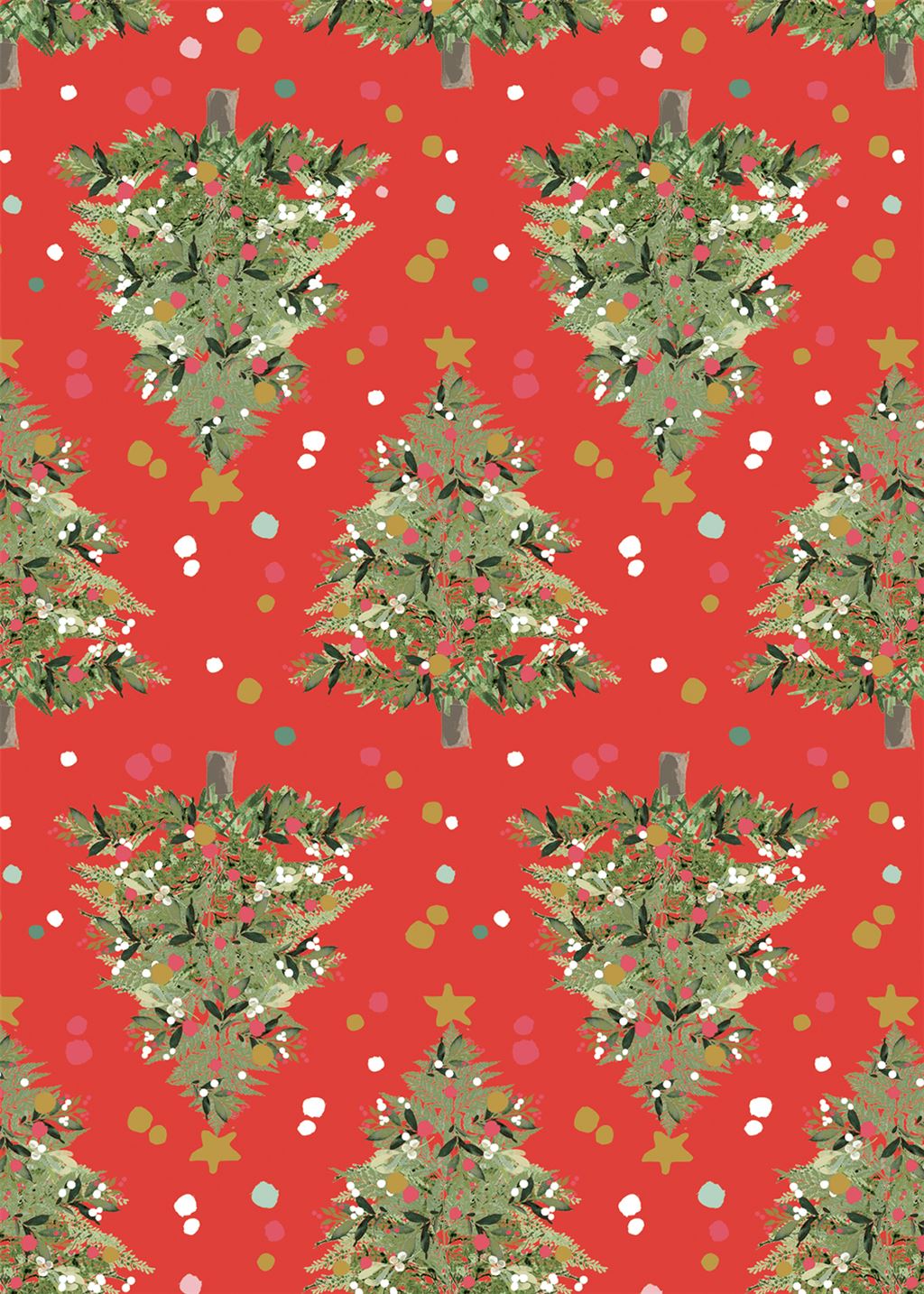 Christmas wrapping paper sheet - festive red trees