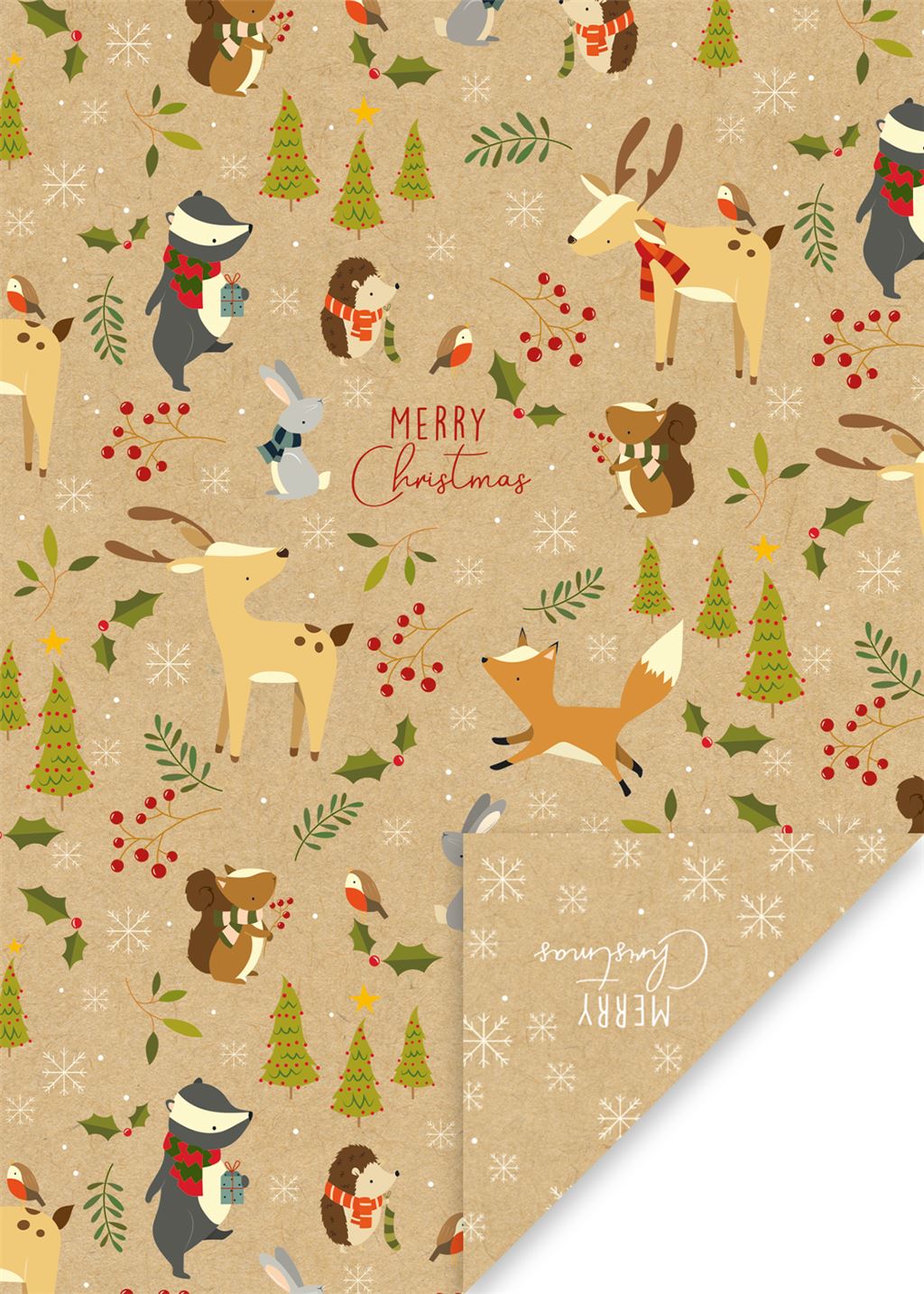 Christmas wrapping paper sheet - in the woods kraft