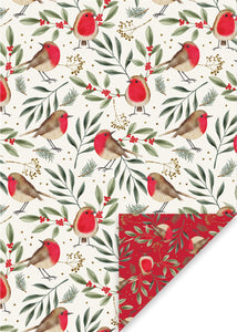 Christmas wrapping paper sheet - robins