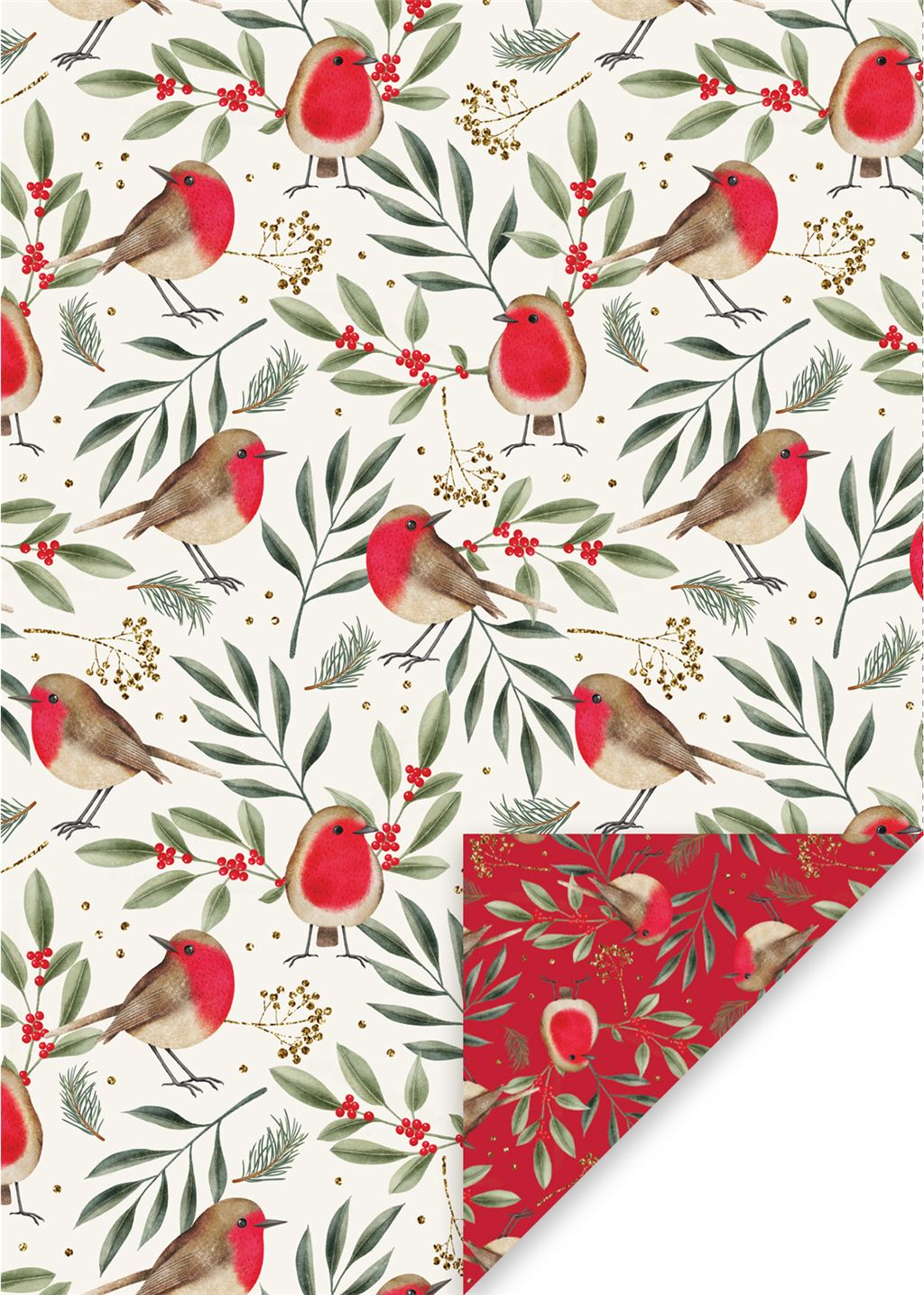 Christmas wrapping paper sheet - robins