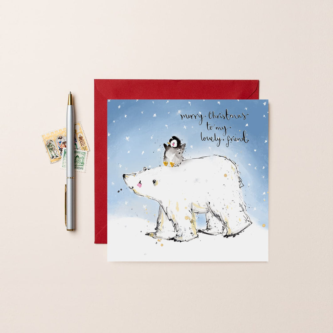 Friend Bear and Penguin Christmas card