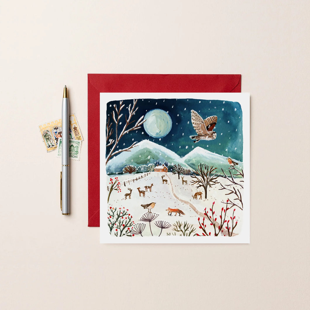 Deers Fox and Owl Scene Blank Christmas Card