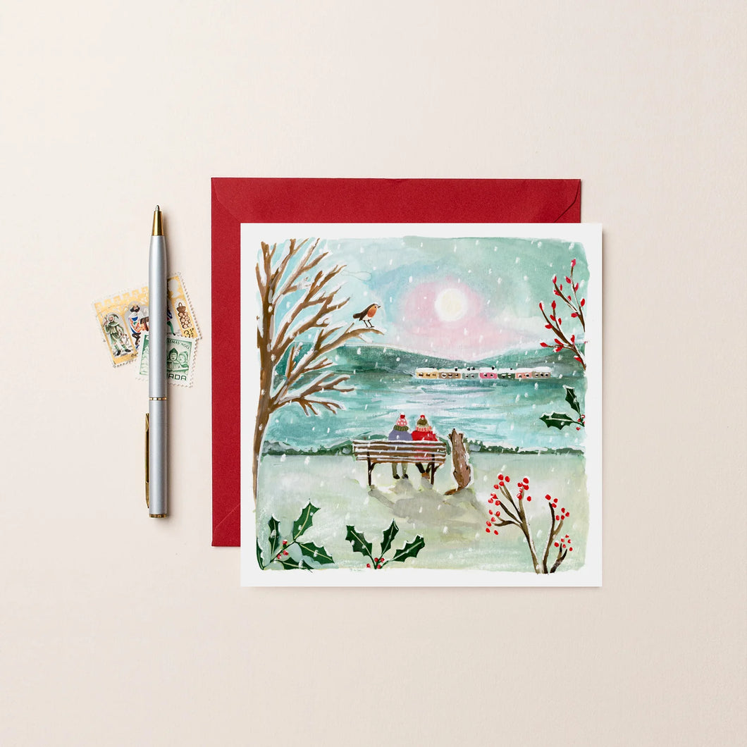 Couple on a Bench Blank Christmas Card