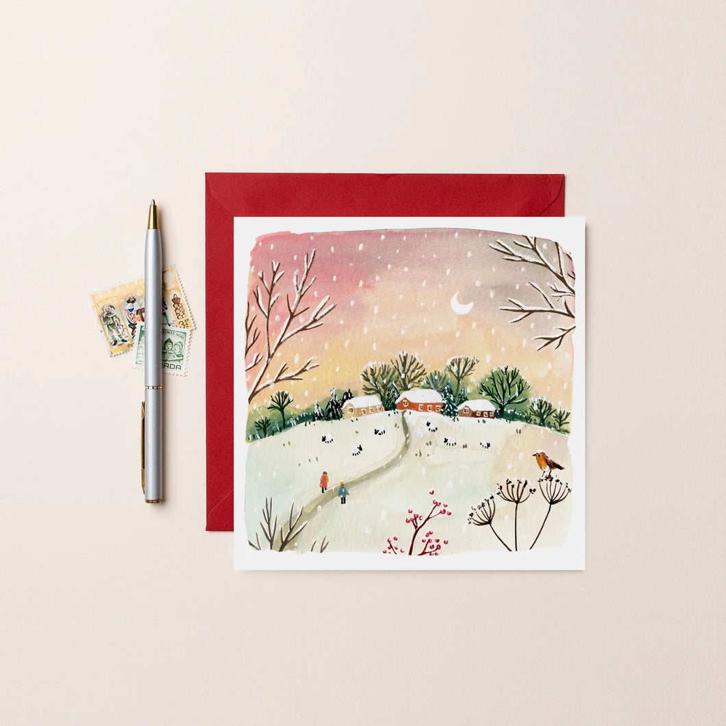 Red Sky Winter Scene Blank Christmas Card