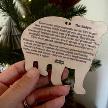 Load image into Gallery viewer, Badger illustrated wooden Christmas tree decoration
