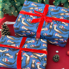 Load image into Gallery viewer, Christmas Otter wrapping paper Sheets: 500mm x 700mm flat sheets

