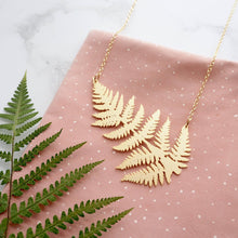 Load image into Gallery viewer, Statement Gold Fern Necklace
