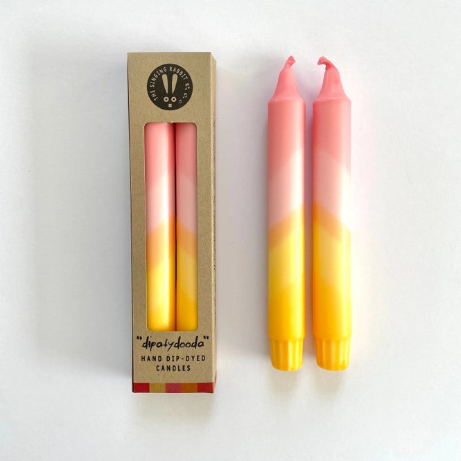 Sherbert pink and amber yellow dip dyed dinner candles