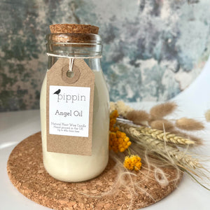 Angel Oil - Pippin 200ml milk bottle candle with cork lid