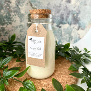 Angel Oil - Pippin 200ml milk bottle candle with cork lid