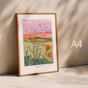 Sunset stroll - art poster print A4 - nature print unframed