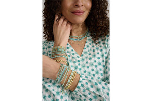 Seraphina Aqua & Gold Stretch Bead Bracelet