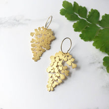 Load image into Gallery viewer, Gold Maidenhair Fern Hoop Earrings
