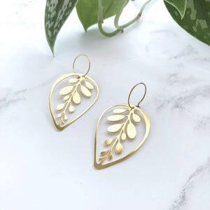 Gold Calathea Makoyana Hoop Earrings