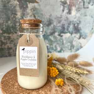 Blackberry & Apple Crumble - Pippin 200ml milk bottle candle with cork lid