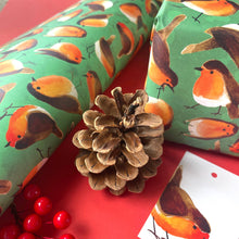Load image into Gallery viewer, Christmas robins wrapping paper Sheets: 500mm x 700mm flat sheets
