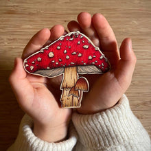 Load image into Gallery viewer, Toadstool illustrated wooden Christmas tree decoration
