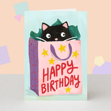 Load image into Gallery viewer, Birthday Card - Cute Cat In Gift Bag Greeting Card
