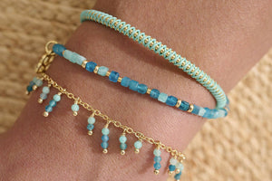 Violet Amazonite and Apatite Gold Bead Bracelet